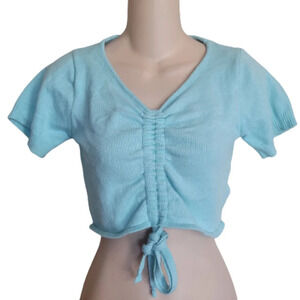 Good Time U.S.A. Mint Green Ruched Front with Tie Pullover Sweater Top Size Smal